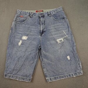 Tuff Jeans Shorts Mens 38 Blue Distressed Denim Relaxed Fit Casual Grunge Raw